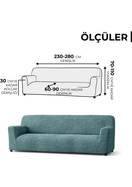 Lastikli Esnek ve Yıkanabilir 4 Kişilik Koltuk Örtüsü Çekyat Kanepe Kılıfı - Turkuaz