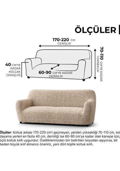 Lastikli Esnek ve Yıkanabilir 3 Kişilik Koltuk Örtüsü Çekyat Kanepe Kılıfı - Bej