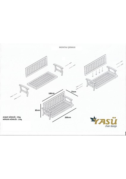 Yasü Mobilya Balkon Bahçe Teras Uzanma Koltuğu Ahşap Üçlü Berjer Koltuk Kanepe Demonte Sandalye Keten Minder