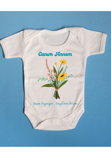Patobaby Pamuklu Bebek Zıbını Canım Annem Yazılı Mavi Yazı Rengi