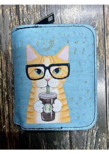 Kedi Desenli Etnik Otantik Desenli Bölmeli Kullanışlı Cüzdan