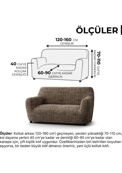 Lastikli Esnek ve Yıkanabilir 2 Kişilik Koltuk Örtüsü Çekyat Kanepe Kılıfı - Kahverengi