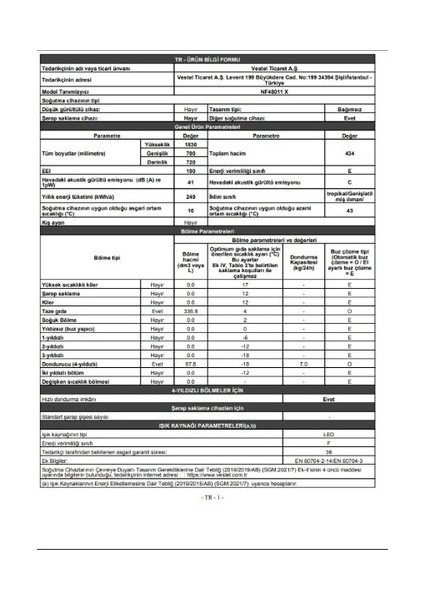 NF48011 E Sınıfı  434 Lt No-Frost Buzdolabı