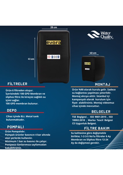 Yüksek Kireç Önleyici 100 Gpd Süper Membranlı Sliphoslu Kapalı Kasa Pompalı Su Arıtma Cihazı