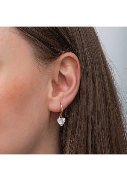 Gümüş Rose Beyaz Taşlı Kalpli Kadın Küpe fiyatları