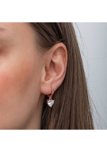 Gümüş Rose Beyaz Taşlı Kalpli Kadın Küpe modelleri