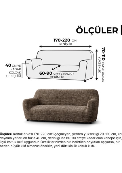 Lastikli Esnek ve Yıkanabilir 3 Kişilik Koltuk Örtüsü Çekyat Kanepe Kılıfı - Kahverengi