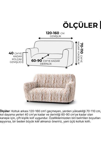 Lastikli Esnek ve Yıkanabilir 2 Kişilik Koltuk Örtüsü Çekyat Kanepe Kılıfı - Dalgalı Bej