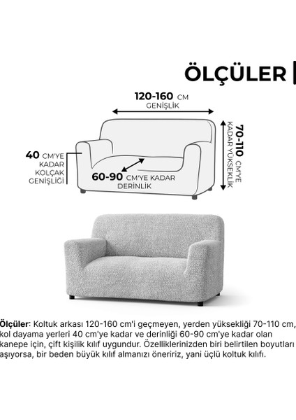 Lastikli Esnek ve Yıkanabilir 2 Kişilik Koltuk Örtüsü Çekyat Kanepe Kılıfı - Açık Gri