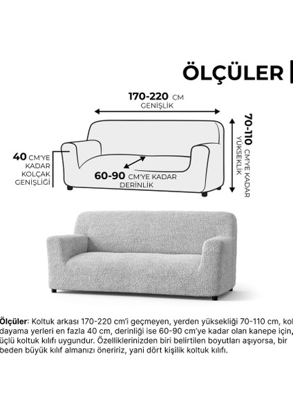 Lastikli Esnek ve Yıkanabilir 3 Kişilik Koltuk Örtüsü Çekyat Kanepe Kılıfı - Açık Gri