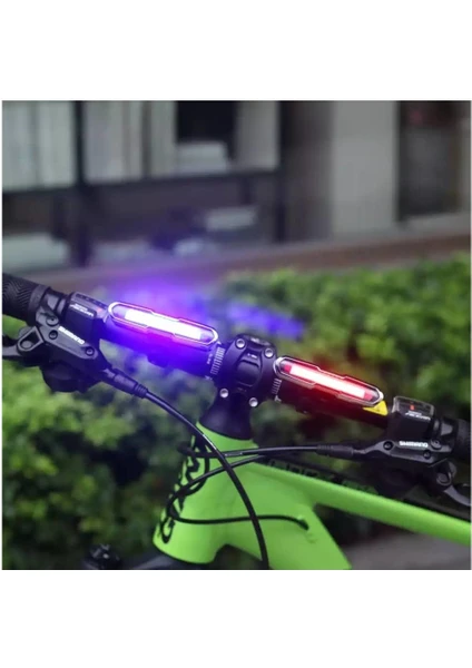 Bike And Art Mavi-Kırmızı Çakarlı USB Şarjlı 100 Lümen Bisiklet Stop Lambası