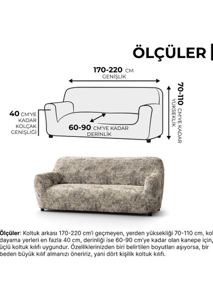 Lastikli Esnek ve Yıkanabilir 3 Kişilik Koltuk Örtüsü Çekyat Kanepe Kılıfı - Mermer Desenli Bej
