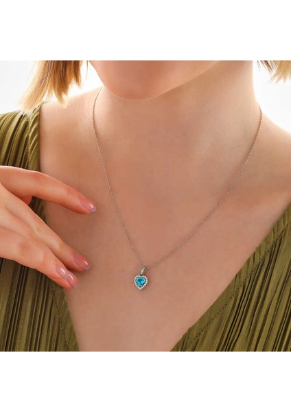 925 Ayar Gümüş Turkuaz Taşlı Kalpli Kadın Kolye fiyatları