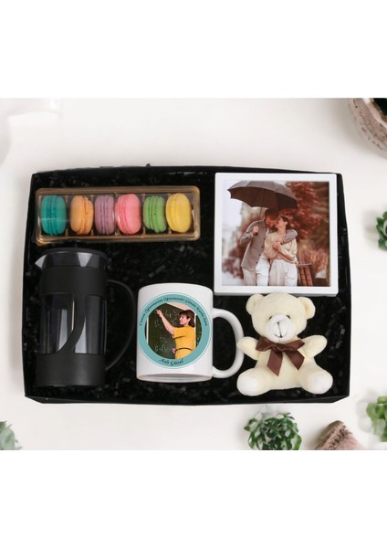 Öğretmenler Kupa Bardak & Çerçeve & Ayıcık Anahtarlık & Makaron Siyah French Press