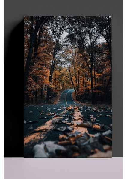 Kahverengi Yapraklar ve Orman Yolu Dekoratif Kanvas Tablo, Doğa Kanvas Tablo