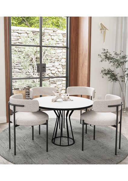 Tekno Trust 90 x 90 Metal Teddy Sandalye 90X90 Yuvarlak Kum Saati Ayak Mutfak Masası Takımı Yemek Masası Takımı