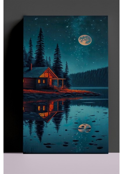 Göl Kenarı Evi Dekoratif Kanvas Tablo, Modern Kanvas Tablo