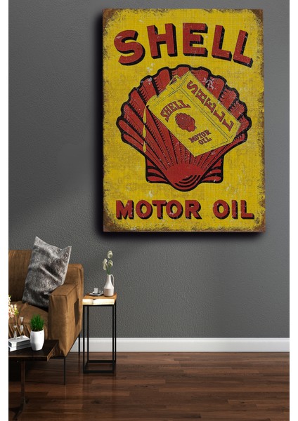 Shell Motor Yağı Tabelası Dekoratif Kanvas Tablo, Modern Kanvas Tablo