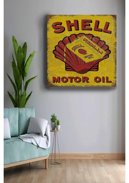 Shell Motor Yağı Tabelası Dekoratif Kanvas Tablo, Modern Kanvas Tablo