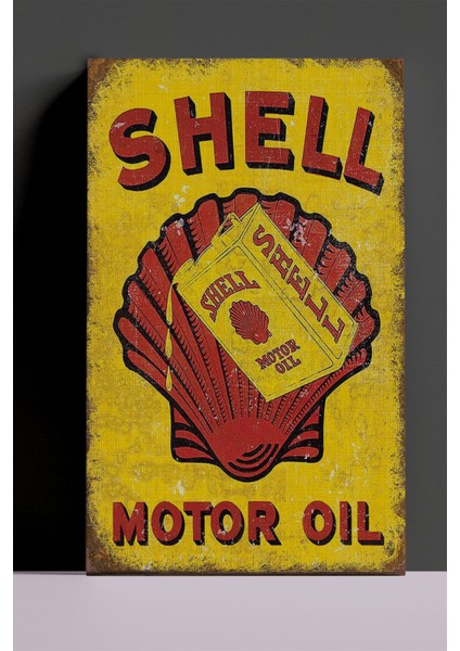 Shell Motor Yağı Tabelası Dekoratif Kanvas Tablo, Modern Kanvas Tablo