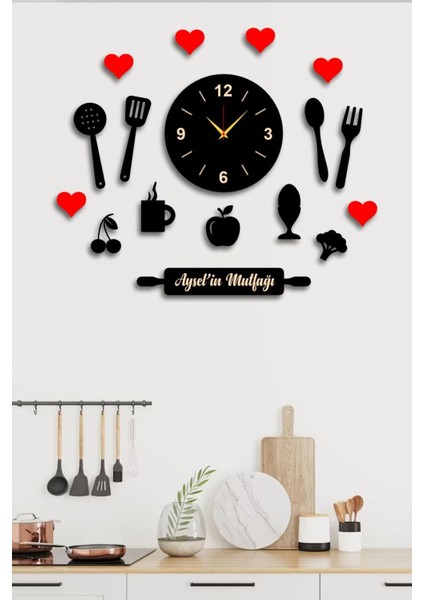 Tekno Trust Geleneksel Isimli Dekoratif Mutfak Saati 70 x 60 Siyah