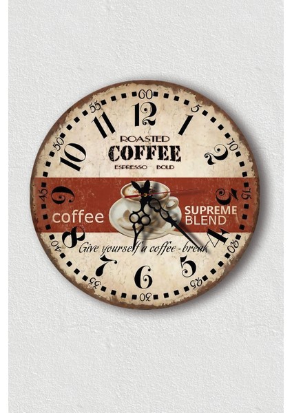 Yuvarlak Uv Mutfak Duvar Saati, Coffee Duvar Saati, Home, Kitchen, Wall Clock 37 x 40 Retro Ahşap Ç