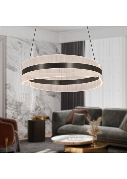 Ecrin 60'lık Yuvarlak Siyah 84 Watt Ledli Modern Tasarım Mutfak Salon Avize