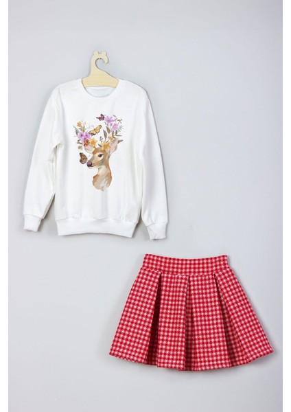 Yeni Sezon Tarz Watercolor Baskılı Etek Sweat Takım