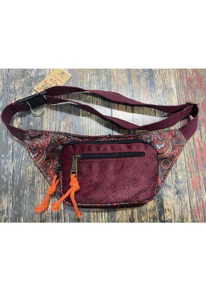 Street Bag Unisex Etnik Otantik Bohem Günlük Seyehat Bel Çantası Çok Cepli Suya Dayanıklı Koyu Bordo