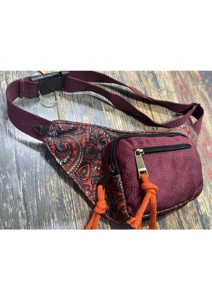 Street Bag Unisex Etnik Otantik Bohem Günlük Seyehat Bel Çantası Çok Cepli Suya Dayanıklı Koyu Bordo