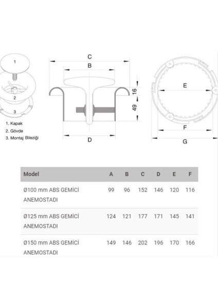 Pga - 125 mm Plastik Wc - Banyo - Mutfak Gemici Anemostad Menfez