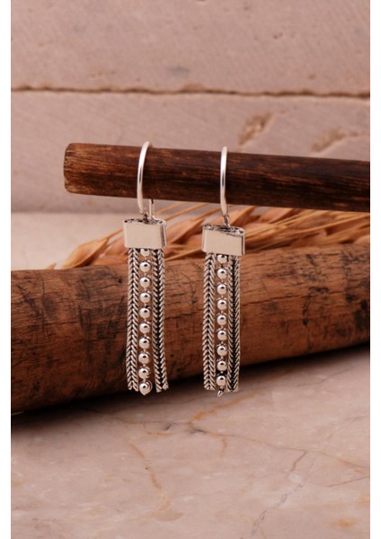 Hasır Elişi Oksitli Gümüş Küpe 6845