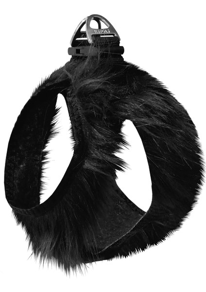 Üç Kilitli Peluş Kedi Köpek Göğüs Tasması 20-24 cm Xxx-Small Siyah