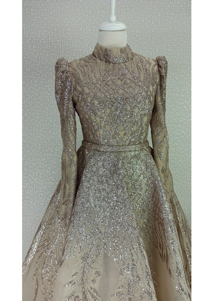 130 Önü Arkası Simli Balon Kol Bel Kemerli Prenses Model Tasarım Abiye Elbise Qys Abiye Elbise 130#23-083 fiyatları