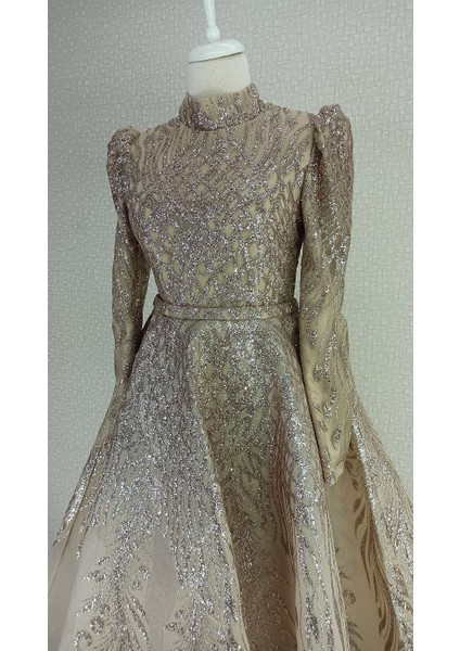 130 Önü Arkası Simli Balon Kol Bel Kemerli Prenses Model Tasarım Abiye Elbise Qys Abiye Elbise 130#23-083 modelleri