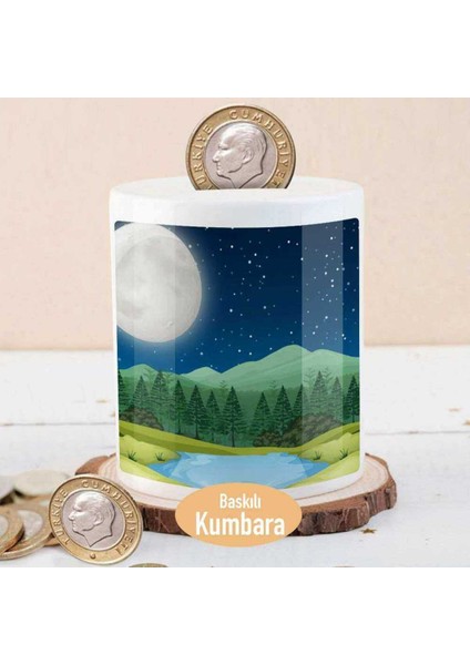 Tekno Trust Beyaz Dolunay Altında Göl Para Birikim KUMBARASI-1308-23525