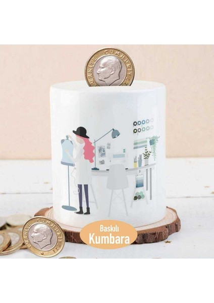 Tekno Trust Beyaz Kadın Moda Tasarım Ofisi Baskılı Para Birikim KUMBARASI-26785