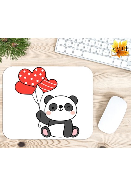 Balon Tutan Sevimli Panda Baskılı Özel Tasarım Dikdörtgen Kaydırmaz Mousepad