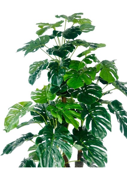 Yapay Çiçek Monstera Yeşil Deve Tabanı 3katlı 135CM 54YAPRAK Gümüş Kemerli Siyah Saksıda Yapay Bitki