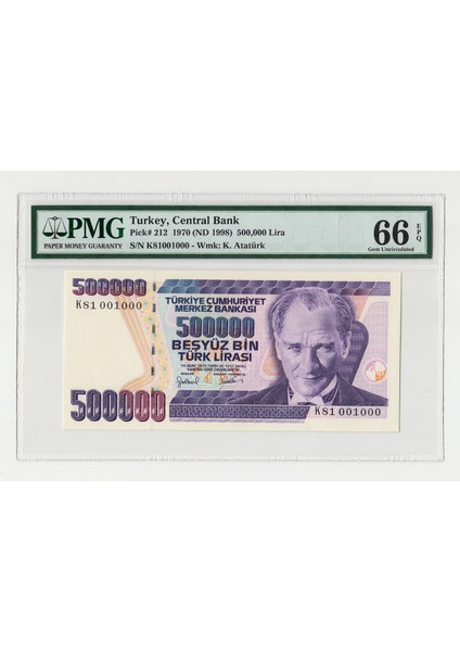 500 000 Lira Nd 1998 *K81 001000 Ilk Bin Beşyüz Türk Lirası 7. Emis. 4. Tertip - Çil Banknot Sertifikalı