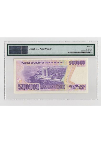 500 000 Lira Nd 1998 *K81 001000 Ilk Bin Beşyüz Türk Lirası 7. Emis. 4. Tertip - Çil Banknot Sertifikalı fiyatları