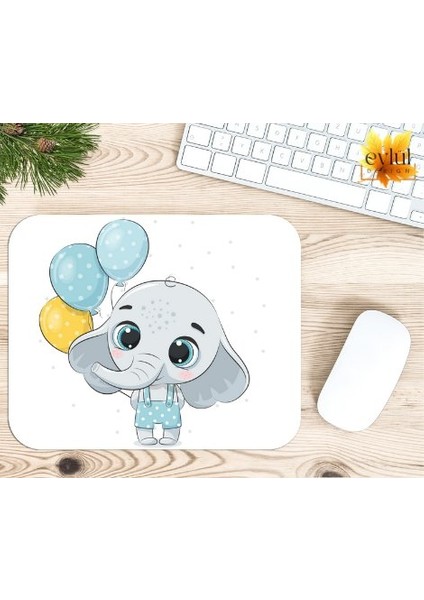 Balon Tutan Sevimli Fil Baskılı Özel Tasarım Dikdörtgen Kaydırmaz Mousepad