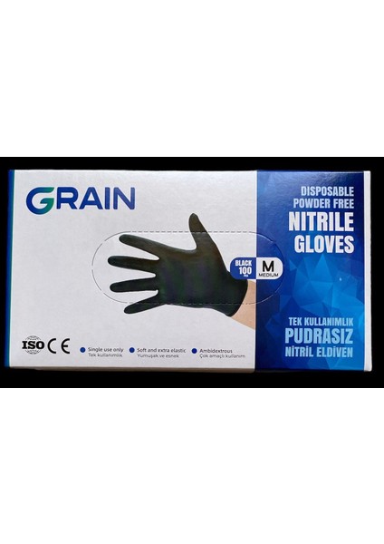 Siyah Pudrasız Nitril Çok Amaçlı Muayene Temizlik Eldiveni Medium 100 Lü Grain