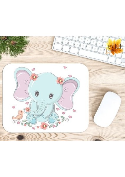 Sevimli Fil Baskılı Özel Tasarım Dikdörtgen Kaydırmaz Mousepad