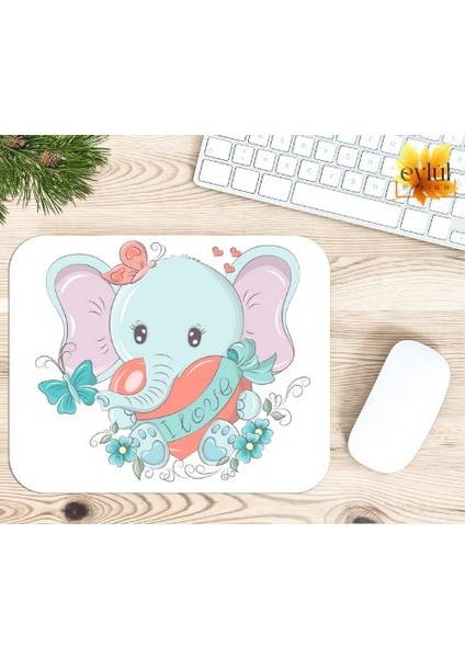 Sevimli Fil Baskılı Özel Tasarım Dikdörtgen Kaydırmaz Mousepad