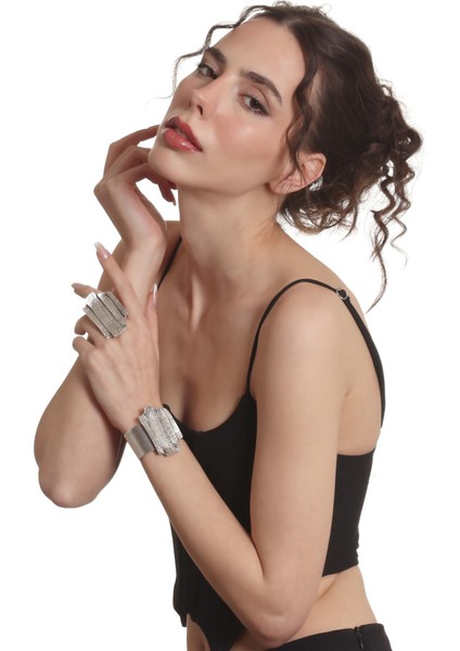 Kadın Antik Gümüş Kaplama Açık Bant Kabartma Dokulu Bohem Bileklik &yüzük Set modelleri