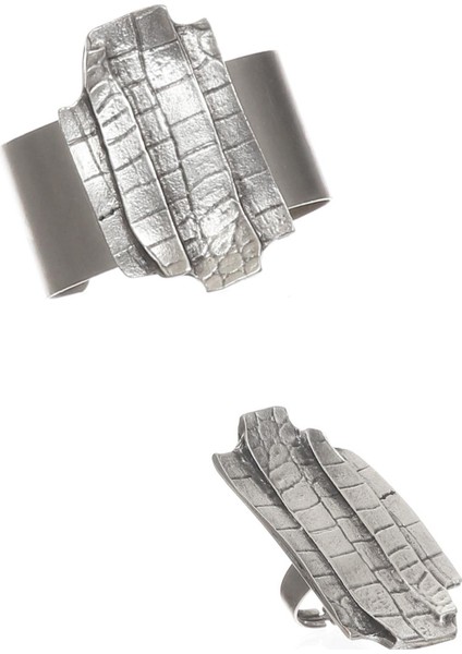 Kadın Antik Gümüş Kaplama Açık Bant Kabartma Dokulu Bohem Bileklik &yüzük Set indirimleri