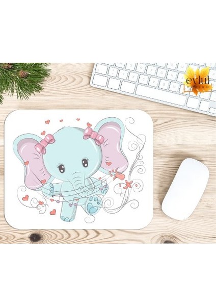 Sevimli Fil Baskılı Özel Tasarım Dikdörtgen Kaydırmaz Mousepad