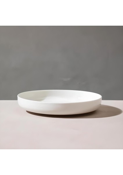 Tekno Trust Yuvarlak Modern Krem 24 cm Büyük Boy Porselen Salata Kasesi Sunum Servis Tabağı 24 x 24 Sunum Tabağ