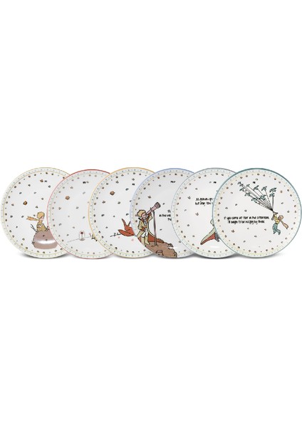 Tekno Trust Yuvarlak Küçük Prens Yeni 6 Parça Seramik Pasta Seti 20 cm Modern Bpa Free Seramik 6 Parça Gri Past